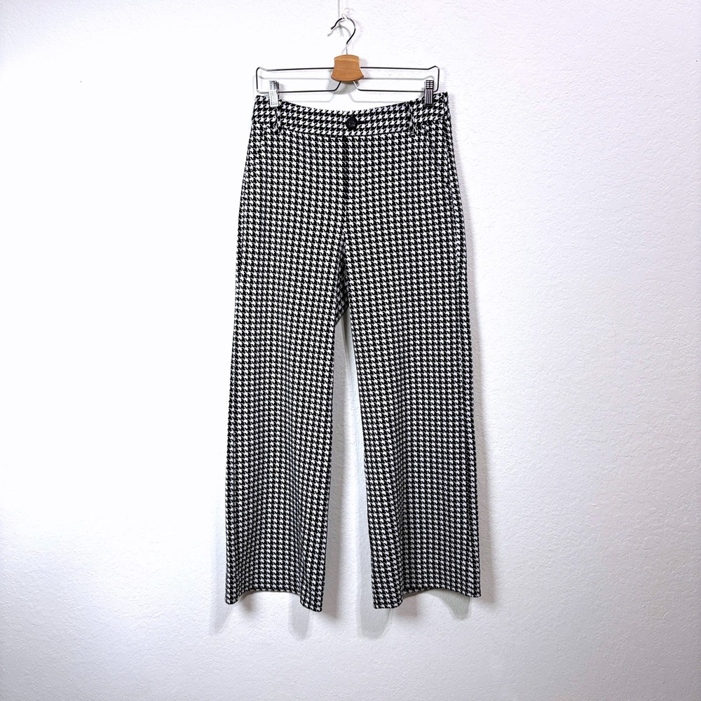 Cabi Houndstooth High Waist Wide Leg‎ Minimalist Pants Black White Women 8